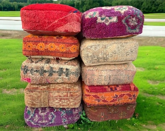 Pouf kilim maroc, meuble d&#39;extérieur, ottoman marocain vintage, chaise d&#39;extérieur pouf, pouf de méditation yoga, pouf kilim d&#39;extérieur (non rembourré)