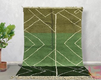 Handmade Moroccan Rug – Olive Green Wool Carpet in Shades of Green, Beni Ourain Style, Custom Berber Area Rug, Minimalist Boho Decor