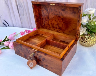 Large Handmade Keepsake Jewelry Box , Moroccan Hand Carved Thuya Wood Burl Wedding Memory Chest, Jewelry Storage Organizer Box ,JEWELRY BOX