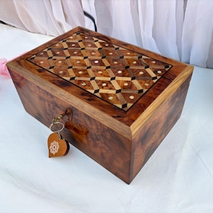 Large Handmade Wooden Jewelry Box Made Of Thuya Burl Wood 10&quot;x7&quot;,Jewelry Organizer,Memory Box,Storage Box For Women,Christmas Gift Box