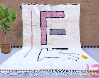 CUSTOM Beni ourain rug - New Berber design Hand-Knotted Moroccan wool rug - White and Back berber carpet
