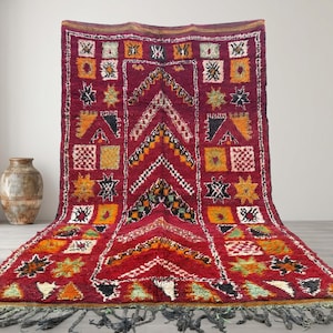Vintage Marokkanischer Boujaad Teppich 1,5 x 3 Meter, Roter Berber Teppich, Boho Design