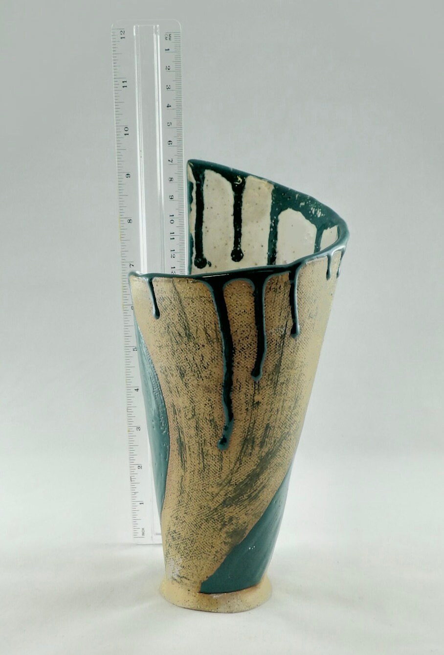 Earth tone Ceramic Vase Primative Modern style Teal and | Etsy