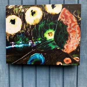 Modern Art, "RAINY NIGHT VIEW", Surreal interpretation of the View through the windshield on a rainy night, Giclee Print on Canvas 16 x 20 "
