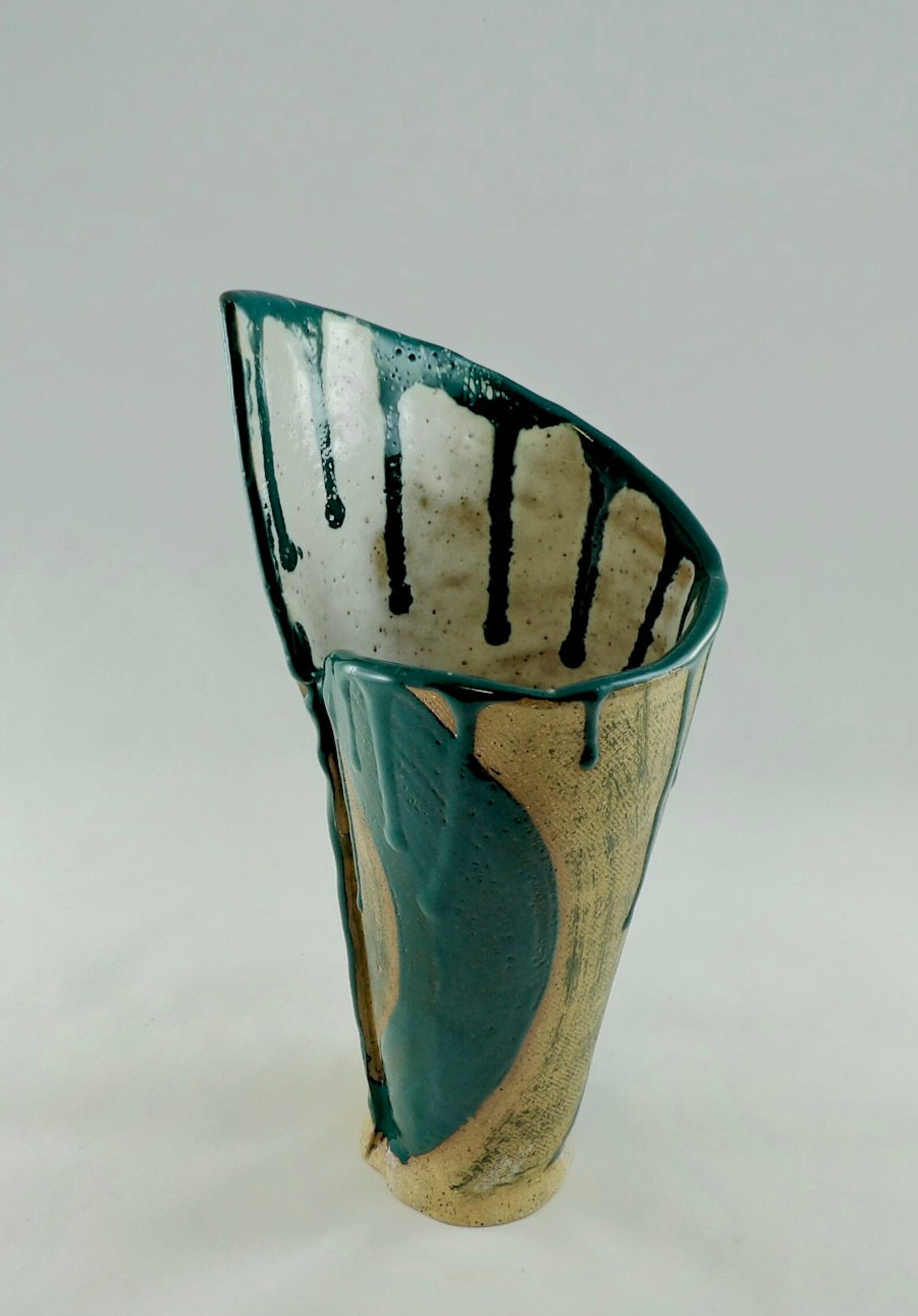 Earth Tone Ceramic Vase Primative Modern Style Teal and | Etsy