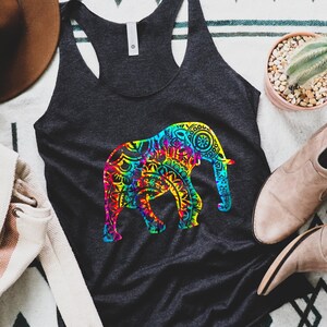 Elephant Mandala Tie Dye Tank Top, Womens Tank Top, Elephant Lover Gift, Summer Tank Top, Workout Tank, Elephant Tank Top, Summer Top