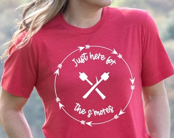 Just Here For The S'mores T-Shirt met korte mouwen, grappig T-shirt, S'more Lover Shirt, Zomershirt, Camping T-shirt, Campingshirt, Outdoor Shirt
