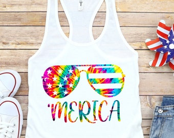 Merica Tie Dye Women's Tank, 4th of July tank top, Womens 4th of July shirt, Womens 4th of July tank, merica tank top, merica shirt