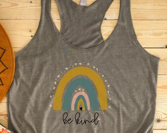 Be Kind Tank Top, Women's Casual or Work Out Tank Top, Inspirational Tank Top, Cute Rainbow Tank Top, Boho Chic Tank Top, Summer Tank