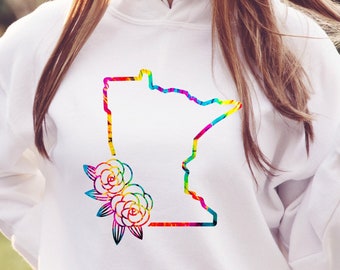 Minnesota Hoodie, Minnesota Tie Dye Sweatshirt, Minnesota Sweatshirt, Minnesota Apparel, Minnesota Clothing, Minnesota Gift Idea, MN Outline