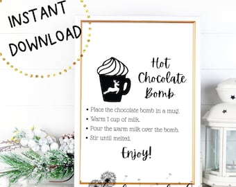 Hot Chocolate Bomb Instant Printable, SVG, PDF, JPG, png, Hot cocoa bomb instructions Printable for hot chocolate bombs, svg for cricut