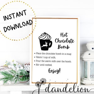 Hot Chocolate Bomb Instant Printable, SVG, PDF, JPG, png, Hot cocoa bomb instructions Printable for hot chocolate bombs, svg for cricut
