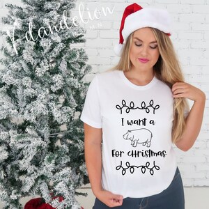 Camiseta de Natal com Hipopótamo Eu Quero um Hipopótamo