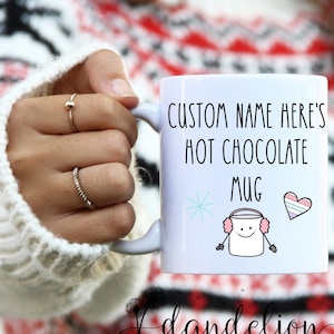 Customizable Name Hot Chocolate mug, Personalized gift hot chocolate mug, Hot cocoa mug, Stocking stuffer, Custom Christmas Gift for Kids