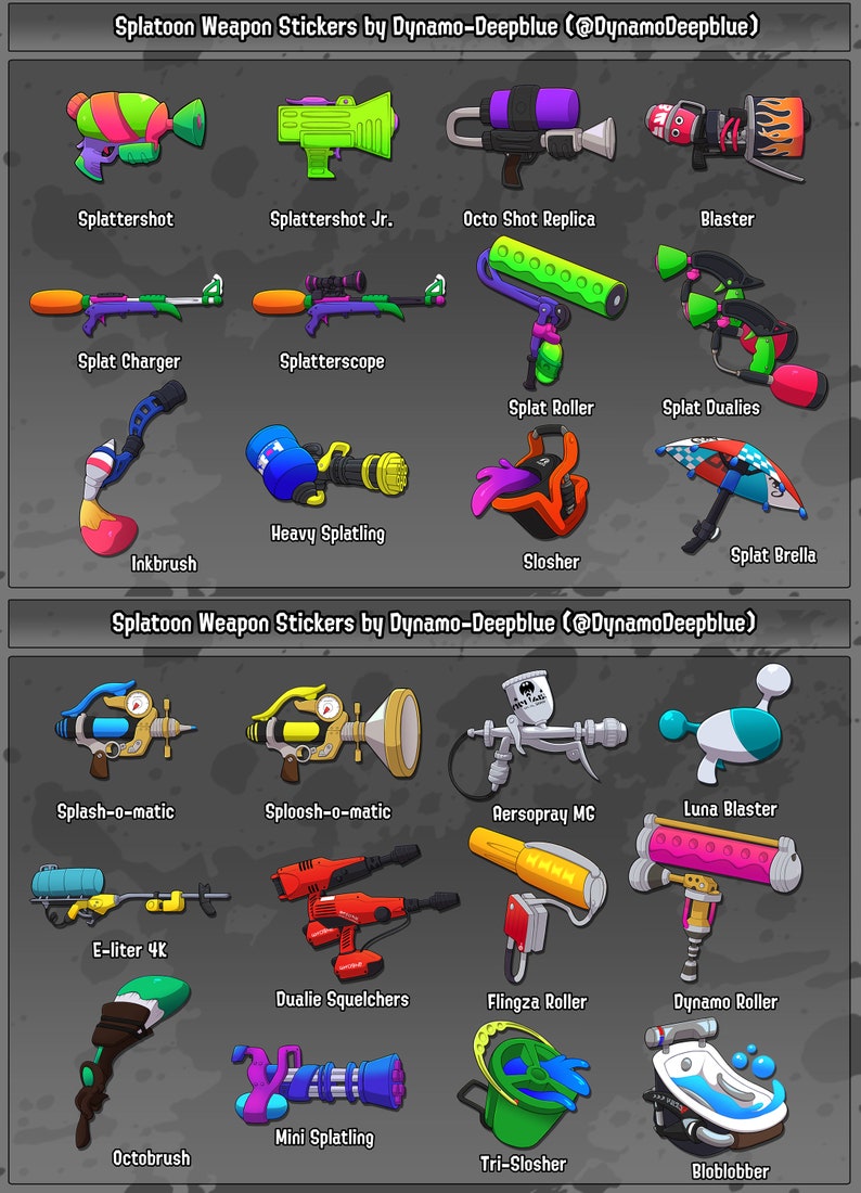 all splatoon weapons that you unluck throuw story mode