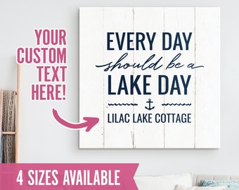 Personalized Lake Life Canvas Barnwood Look Wall Sign, Custom Lake House Home Decor, Family Last Name Gift, Lake Day Saying, Nautical Art