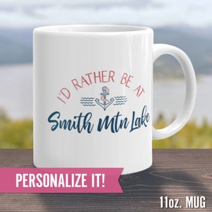 Personalized Lake Life Mug, Funny Lakehouse Gift Idea, House Decor, Vacation Cabin Tea Cup I&#39;d Rather Be Quote, Men or Women Retiree Present