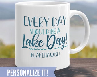 Personalized Lake Day Coffee Mug, Funny Lakehouse Life Gift Idea, House Decor, Vacation Cabin Tea Cup Quote, Men or Women Retirement Present