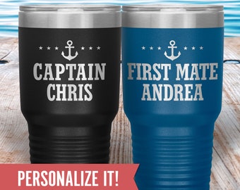 Personalized Captain and First Mate Gift, Custom Boat Tumbler Cup 30 oz, Lake Vacation Travel Mug, Lake Gift for Men, Women, Couple, Parents