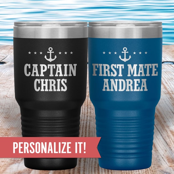 Personalized Captain and First Mate Gift, Custom Boat Tumbler Cup 30 Oz,  Lake Vacation Travel Mug, Lake Gift for Men, Women, Couple, Parents 