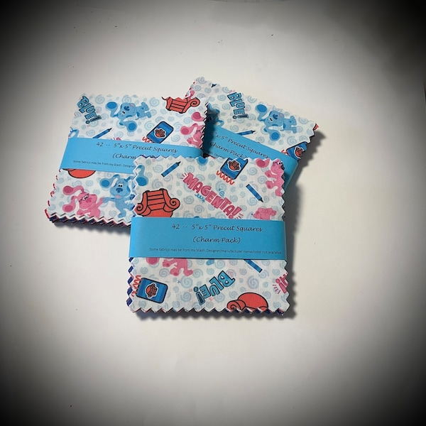 Blues Clues and Magenta Inspired Charm Pack, Springs Creative, Windham Fabrics, Moda (42 precut pinked 5”x 5” squares). All 100% Cotton