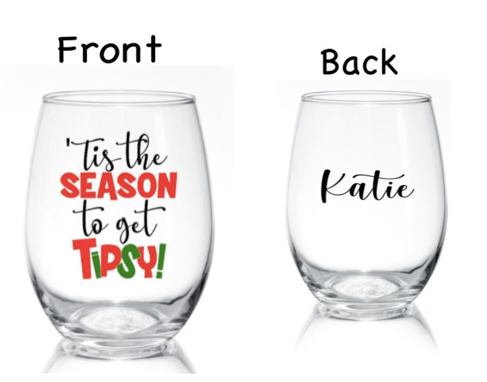Christmas Stemless Wine Glasses/holiday Stemless Wine Etsy