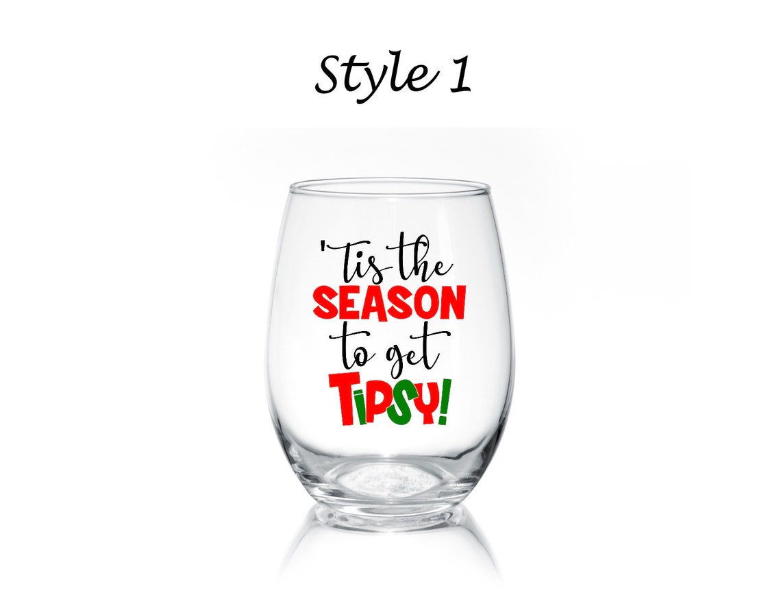 Christmas Stemless Wine Glasses/holiday Stemless Wine Etsy