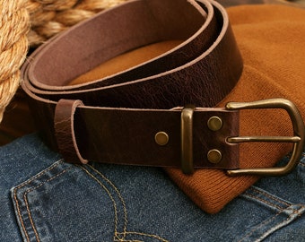 Ceinture en cuir de buffle d'eau fabriquée à la main, boucle en laiton massif, ceinture élégante chino