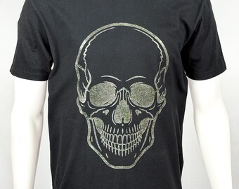 T-shirt en coton à imprimé tête de mort scintillant, streetwear unisexe