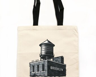 Sac fourre-tout en toile de coton Brooklyn Building, impression d'art ambiance New York, sac à main d'épicerie bio