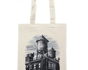 Sac fourre-tout en toile de coton Brooklyn Water Tanks, Farmers Market Art, artisanat de sac d'épicerie naturel par Rapp