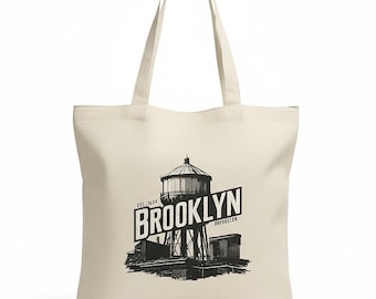 Sac fourre-tout en toile de coton Brooklyn Water Tower : impression d'art urbain, sac d'épicerie bio