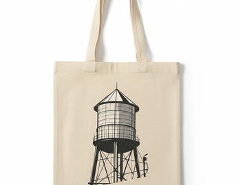Sac fourre-tout artistique Brooklyn Water Tower, sac de marché en toile de coton