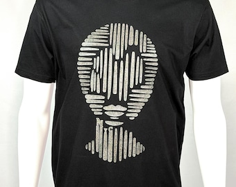 T-shirt graphique pailleté visage femme, T-shirt en coton unisexe