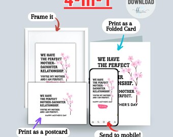 Carte mère-fille drôle | Relation parfaite - Je suis parfait | Carte imprimable pour la fête des mères| Carte numérique| Carte mère fille