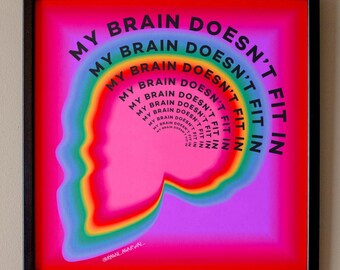 Impresión artística de cerebro colorido: tipografía para concienciar sobre la salud mental