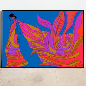 Rise Up Original Indian Pop Art Print – Colorful Feminine Artwork, Indian Woman Illustration, Desi Home Decor, Empowerment Art