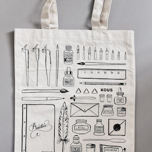 Calligraphy tools | screen printed tote bag, canvas tote bag, tote bag, reusable bag, shopping bag, grocery bag, farmer&#39;s market, silkscreen