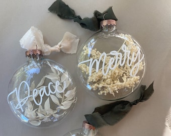 Custom botanicals, Custom Holiday Ornament, Personalized White Christmas Ornament Name