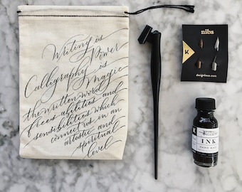 Calligraphy Starter Kit | Oblique Pen, Walnut Ink, Nibs