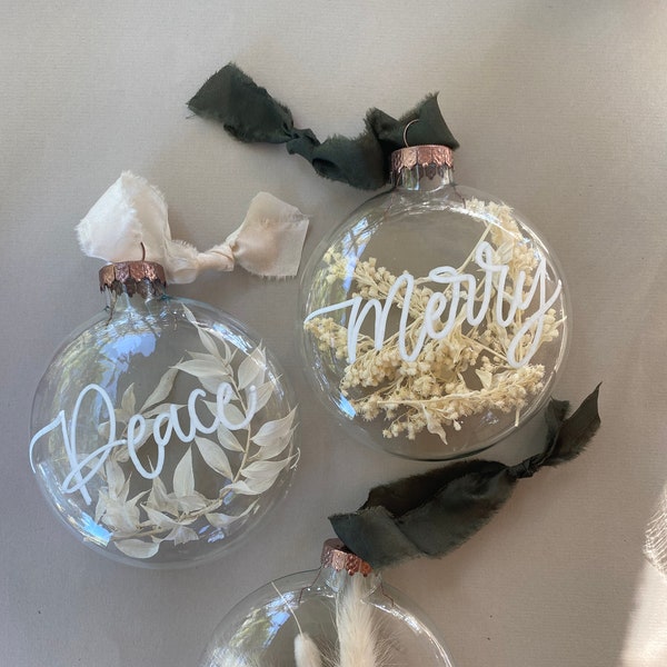 Custom botanicals, Custom Holiday Ornament, Personalized White Christmas Ornament Name