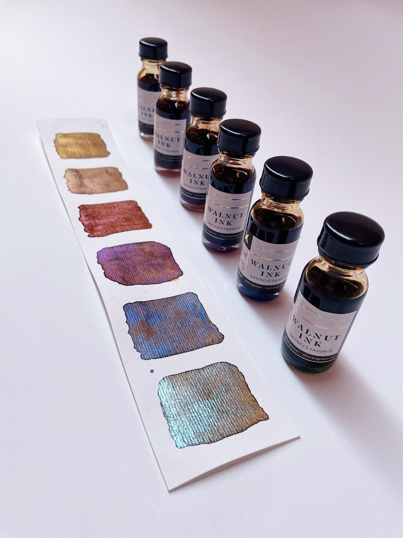 Shimmer Calligraphy Ink Set | Handmade Walnut Ink, 6 Colors - Etsy