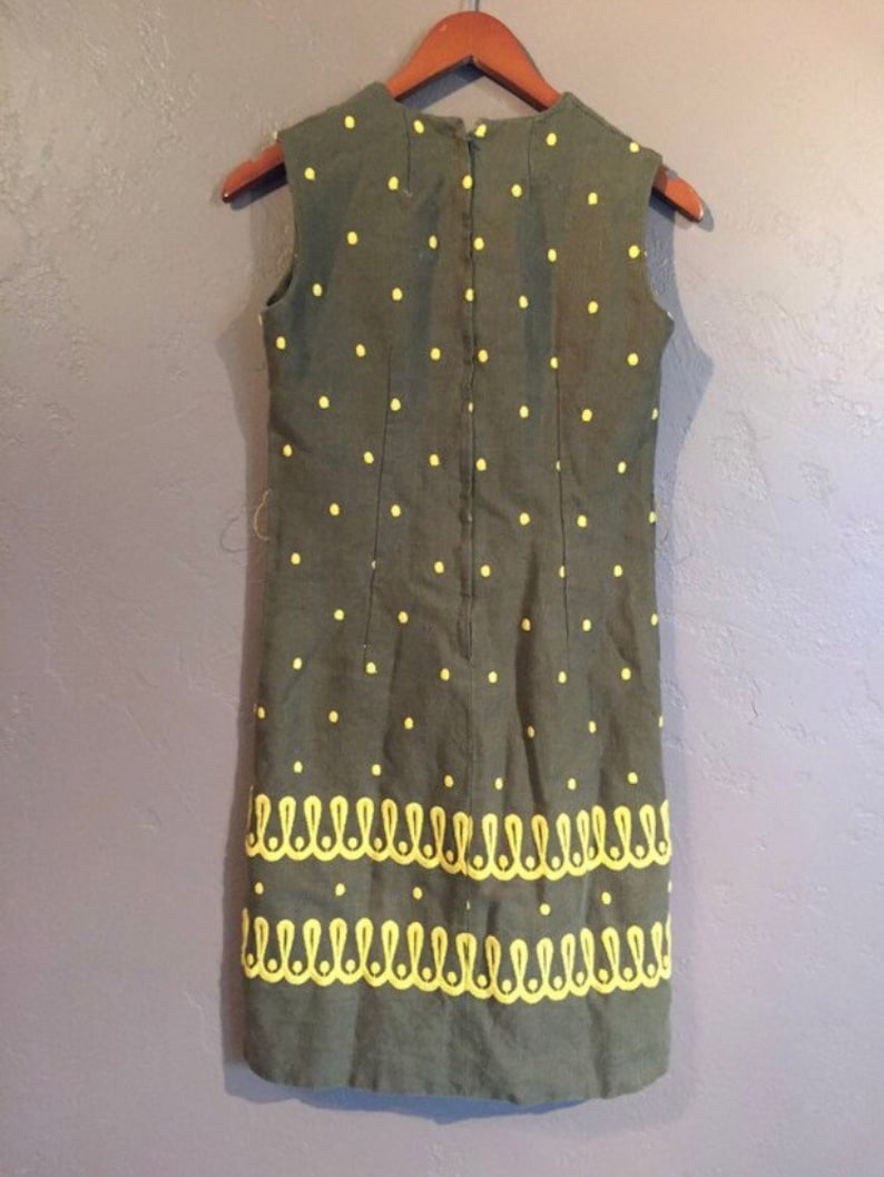 Vintage Homemade Shift Dress Brown with Yellow Polka Dots