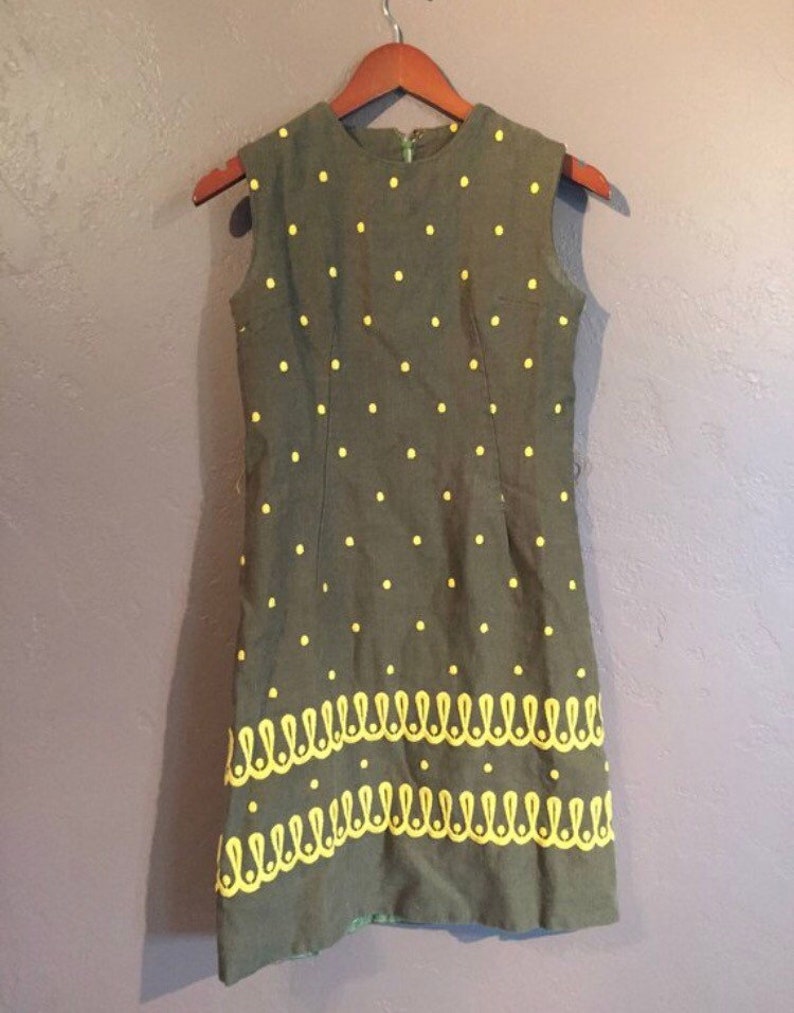 Vintage Homemade Shift Dress Brown with Yellow Polka Dots