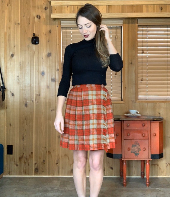 Anne Fogarty Plaid Wrap Skirt Red Tan