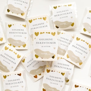 Herzsticker 28 Stück | verschiedene Größen | Hochzeitsaufkleber | Gold, Silber, Roségold, Schwarz oder Weiß | Gastgeschenke, Umschläge etc.