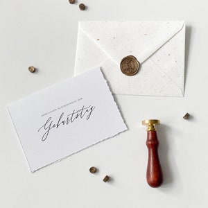 Glückwunschkarte zum Geburtstag mit Umschlag und Wachssiegel | Bronze | handgerissen | Roségold
