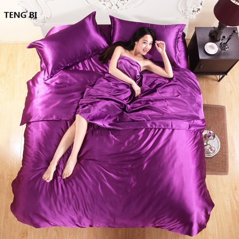 Pure Satin Silk Bedding Sethome Textile King Size Bed Etsy
