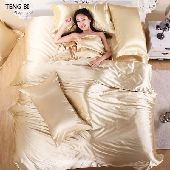 Pure Satin Silk Bedding Sethome Textile King Size Bed Etsy
