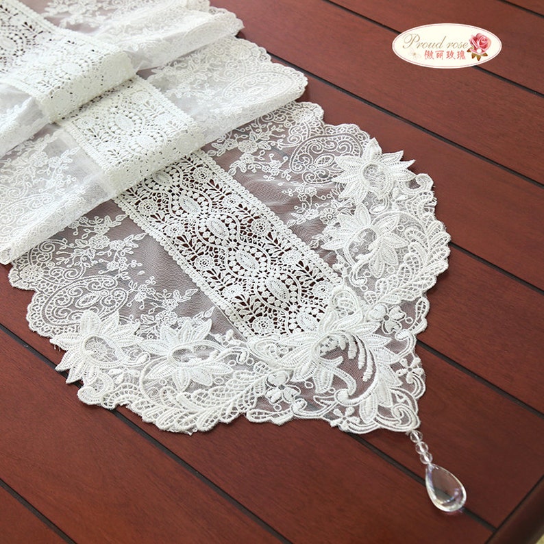 Proud Rose Korean White Lace Table Runner Tablecloths Crystal - Etsy